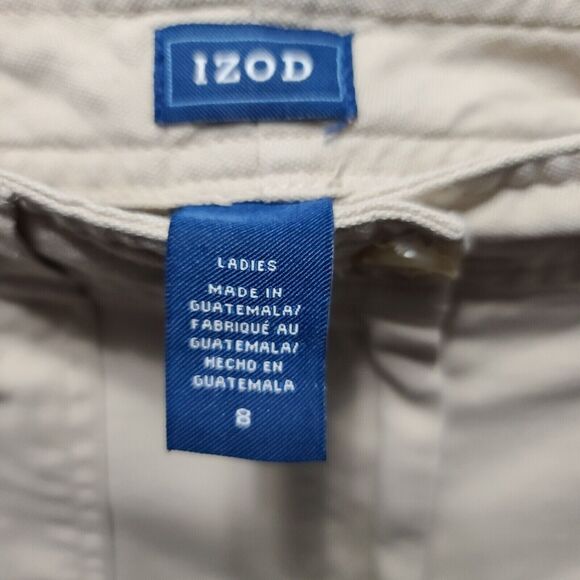 Izod Womens Cargo Capri Pants Khaki Size 8 Cotton Blend Cargo Stretch Button Zip - Picture 7 of 12